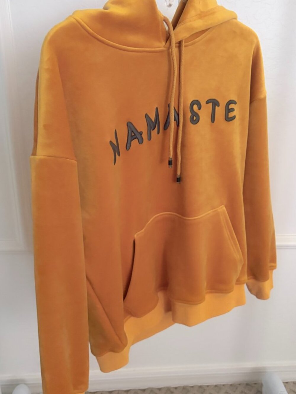 NWOT Mustard 'Namaste' Embroidered Velour Hoodie - Size M